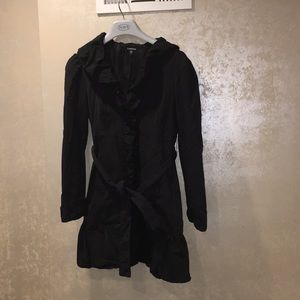 Bebe black trench coat small ruffle